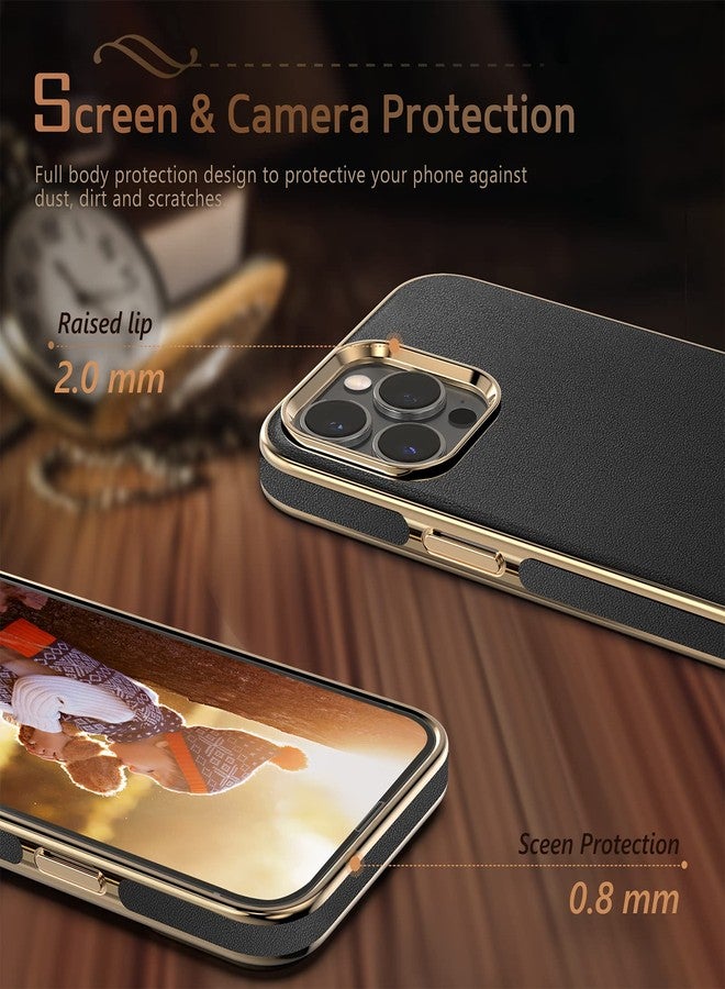 LOHASIC جراب LOHASIC الجلدي لهاتف iPhone 14 Pro، غطاء فاخر من الجلد الفاخر للأعمال مع بطانة من الألياف الدقيقة المقاومة للخدش، جراب رجالي يوفر حماية كاملة للجهاز، متوافق مع iPhone 14 Pro مقاس 6.1 بوصة - أسود ذهبي - Image 4